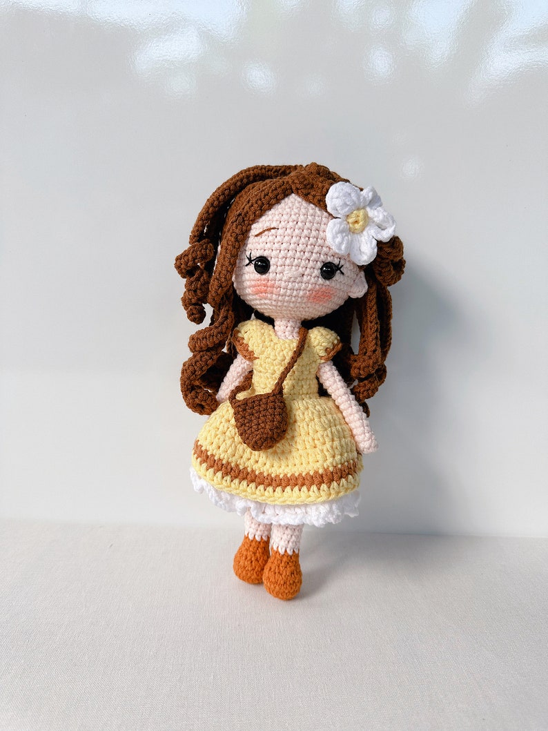 Amigurumi Girl Doll – Handmade Crochet Doll with Yellow Dress, Gift for Kids