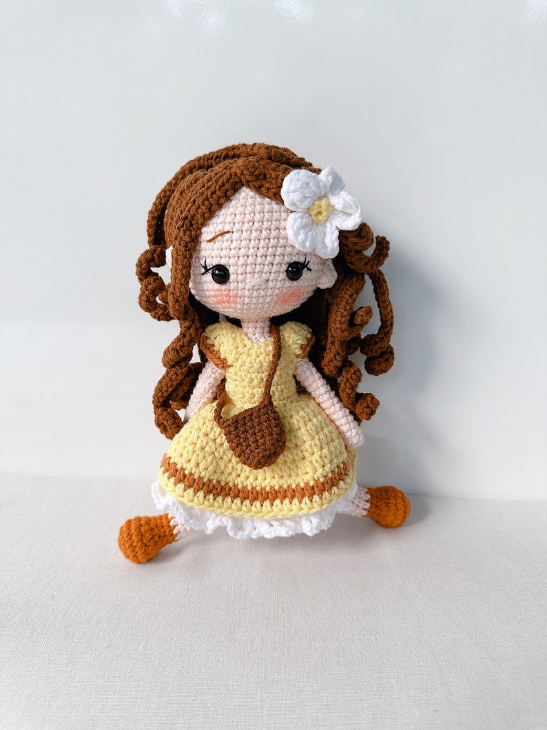 Amigurumi Girl Doll – Handmade Crochet Doll with Yellow Dress, Gift for Kids