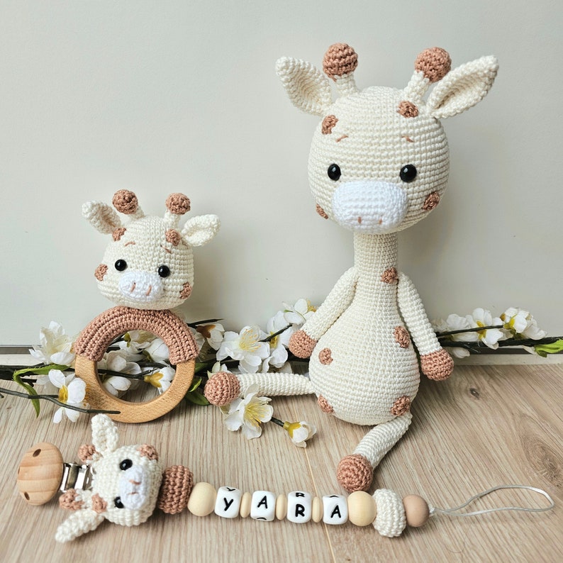 Set of 3 Handmade Crochet Giraffes – Soft Amigurumi Baby Toys