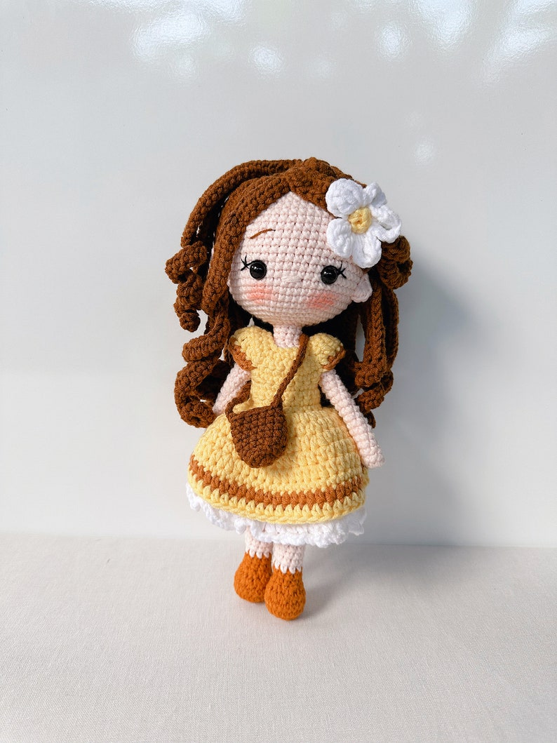 Amigurumi Girl Doll – Handmade Crochet Doll with Yellow Dress, Gift for Kids